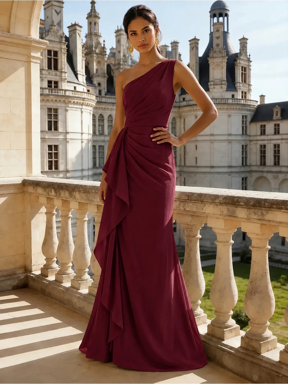 Wear Your Love One-Shoulder Burgundy Evening Gown size 4 NWT